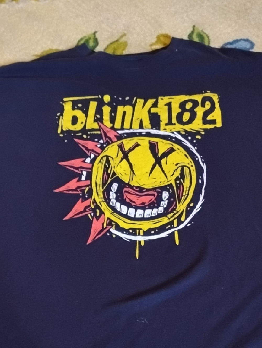 Blink-182 Short Sleeve Graphic Tee - Navy with Yellow Smiley